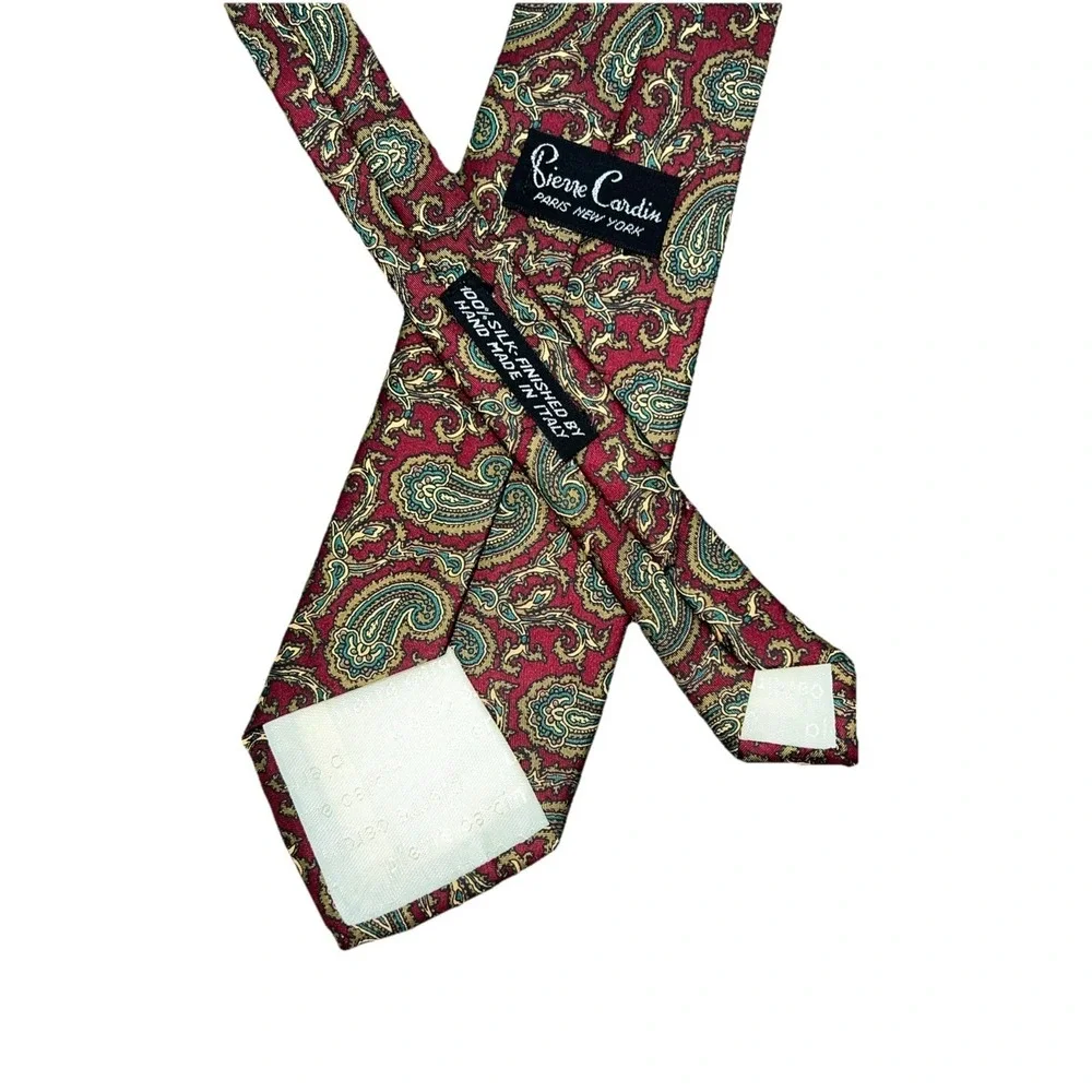 Pierre Cardin 100 Silk Tie Paisley Red Teal Gold Vintage Hand Made Italy